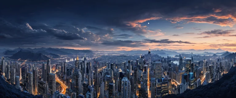 Mature Female gazing out at a city on a pure void desktop/pc wallpaper with extreme depth of field and cinematic lighting.