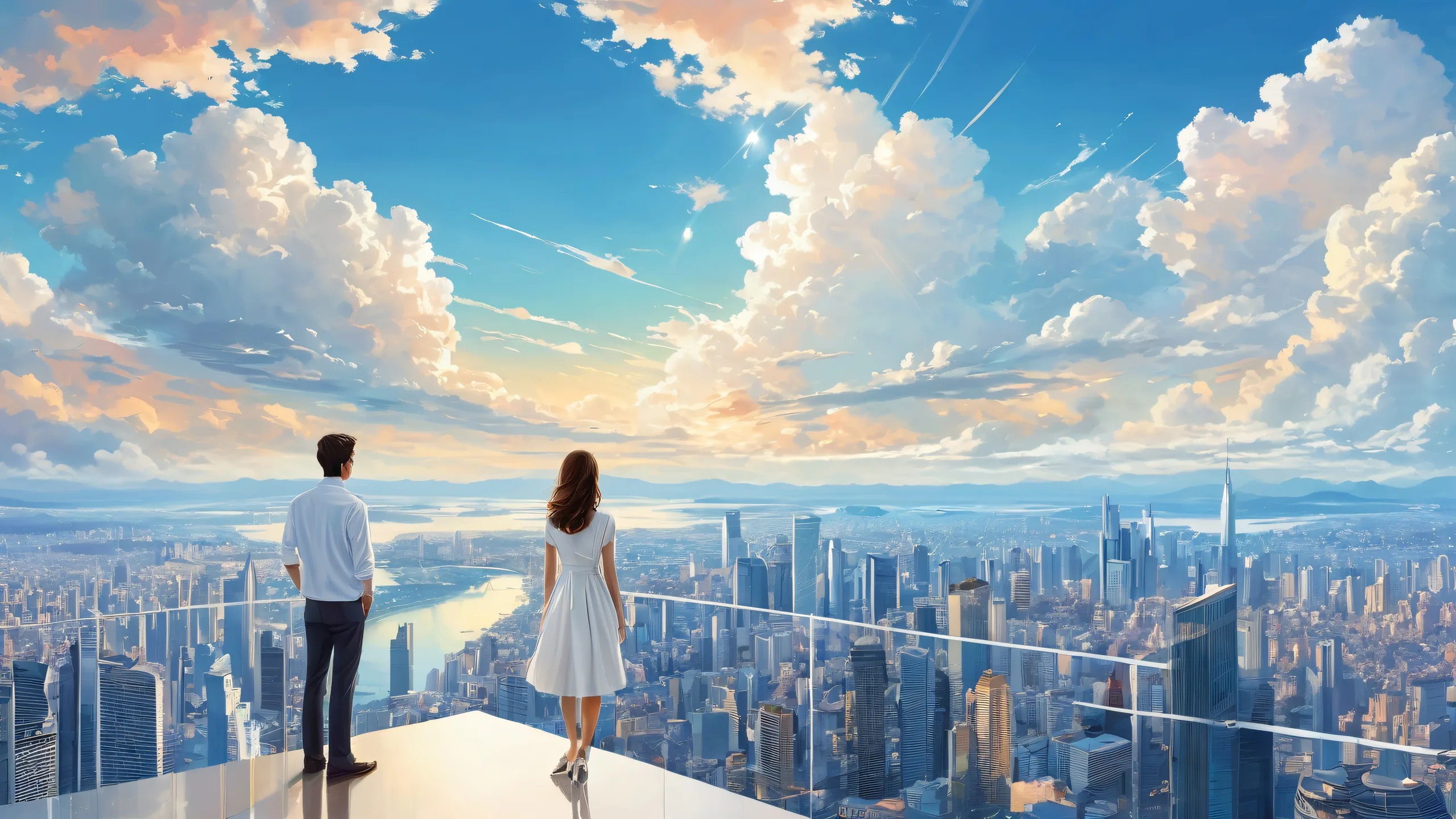 Beautiful cityscape and clouds on a pristine void background for desktop or PC screens.