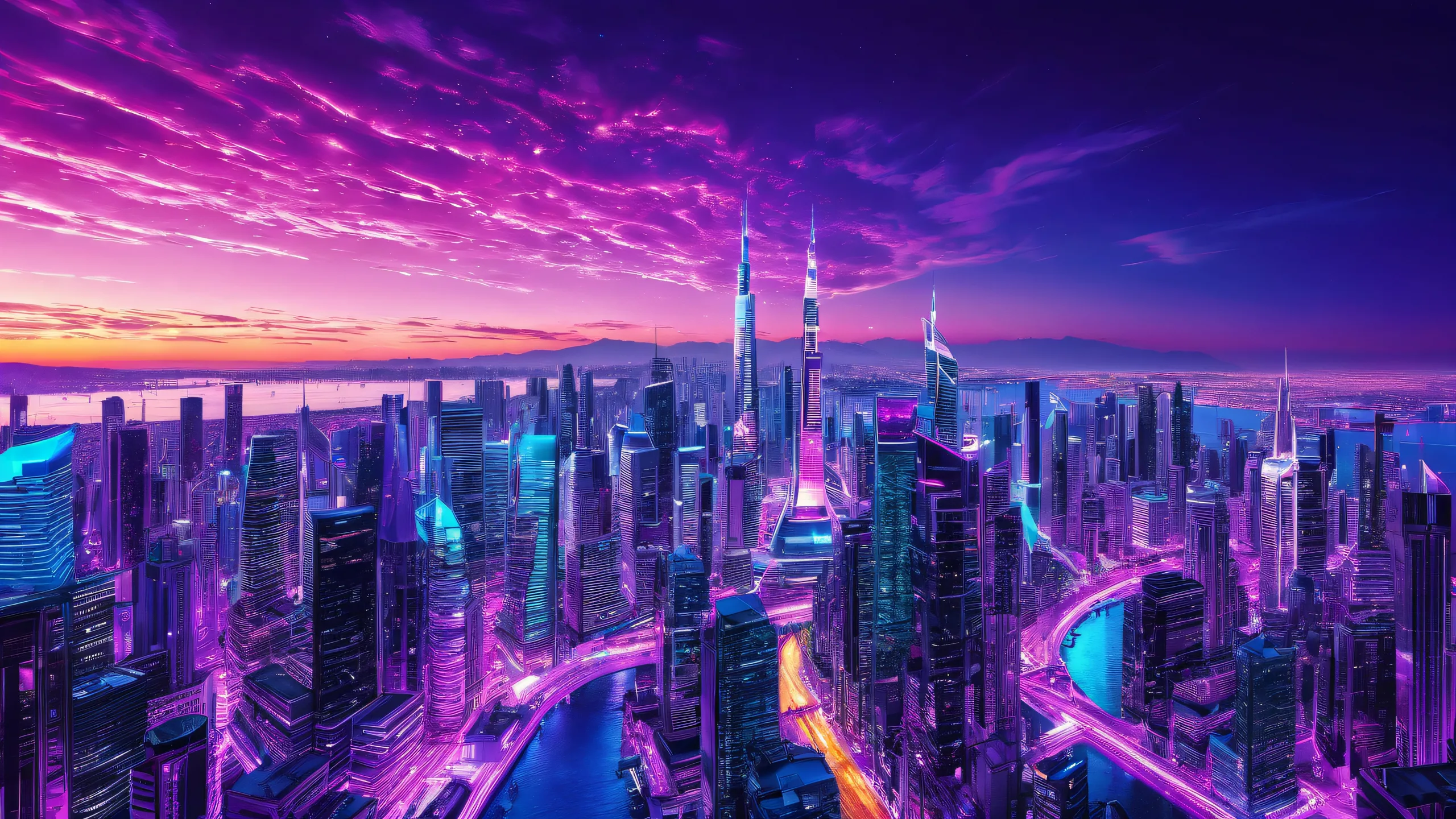 A stunning desktop wallpaper of a digital citiescape on a pure void background, perfect for any PC or Desktop setup.