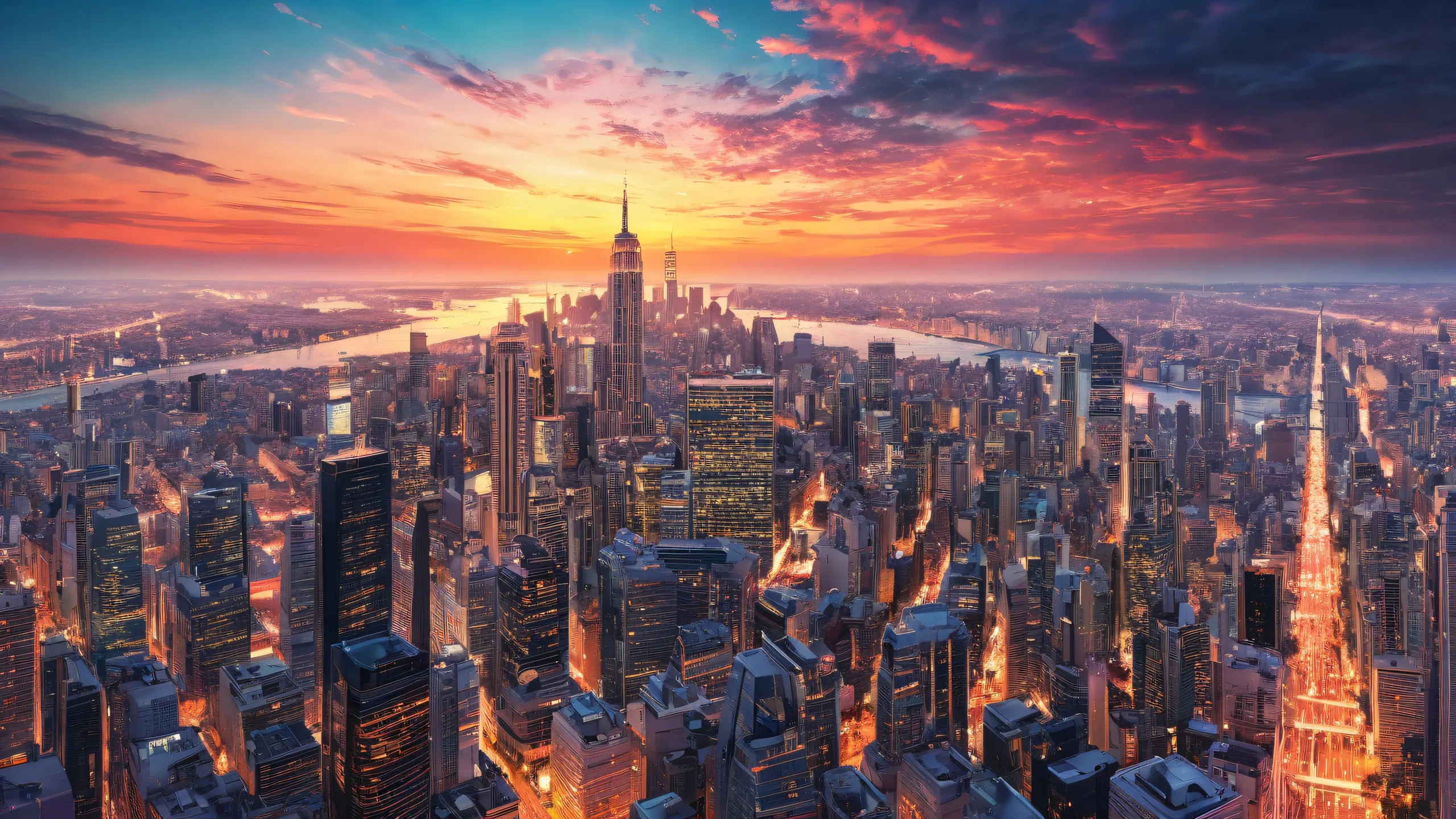 Centered cityscape on a pure void background, perfect for desktop or PC