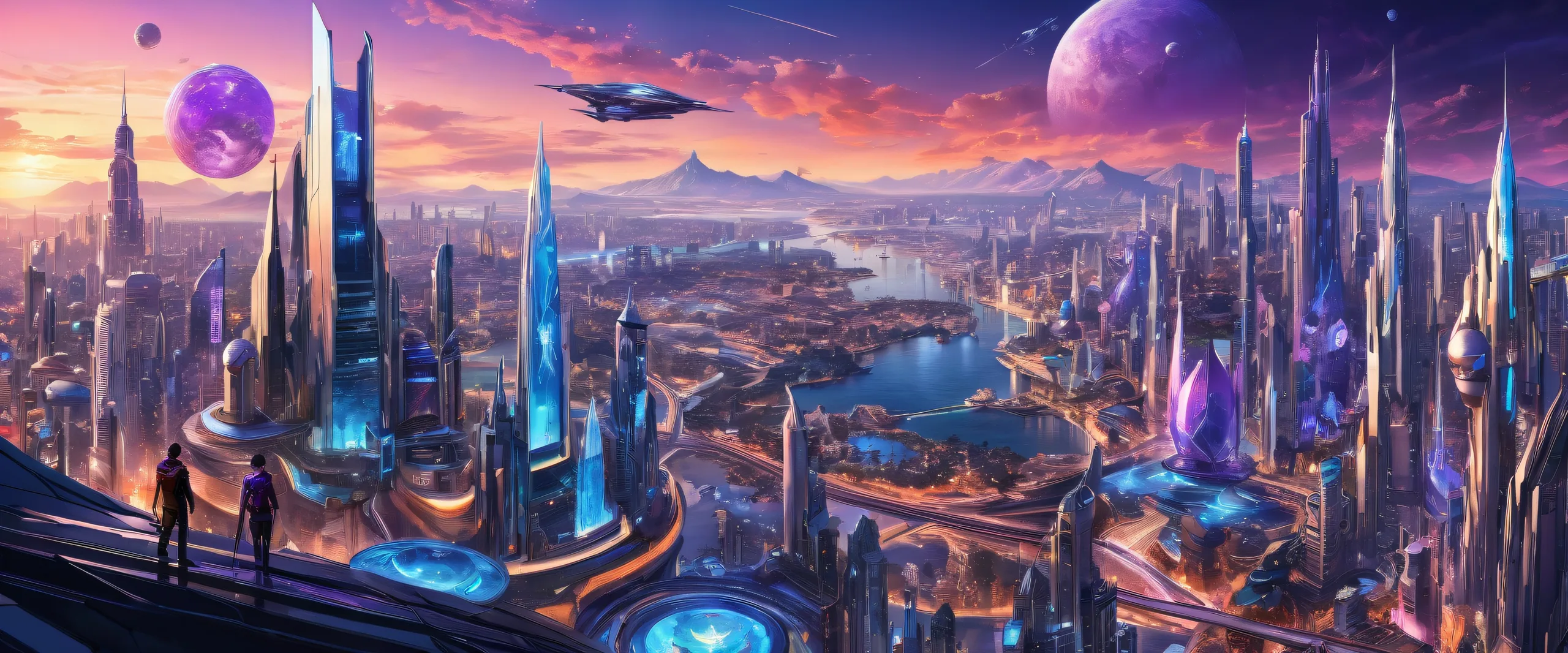 A futuristic cityscape on a vast pure void desktop background for PCs and Macs.