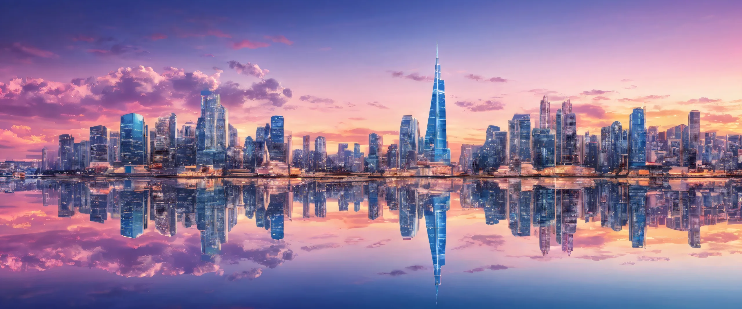 A stunning cityscape on a pristine desktop/PC background with ethereal lighting and brilliant colors.