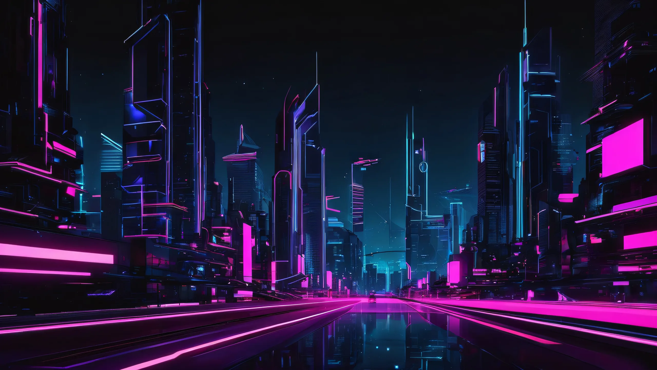 A futuristic cityscape at dusk on a pristine desktop or PC screen.