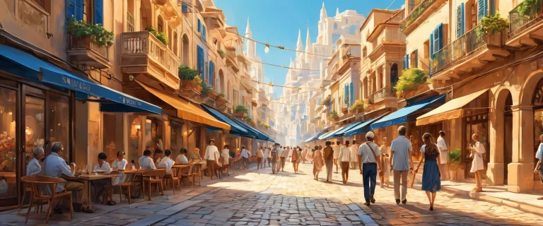 A stunning street scene for Desktop/PC featuring award-winning digital art with radiant colors and reflections