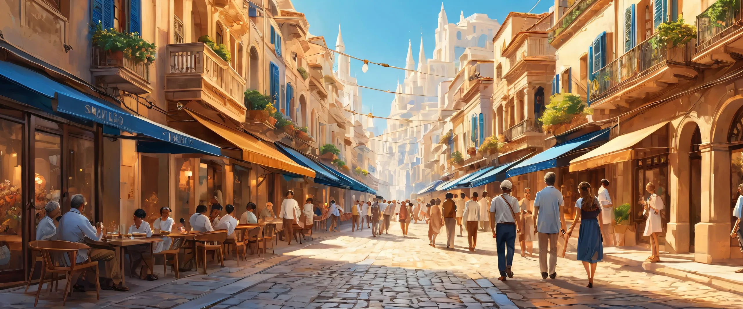 A stunning street scene for Desktop/PC featuring award-winning digital art with radiant colors and reflections