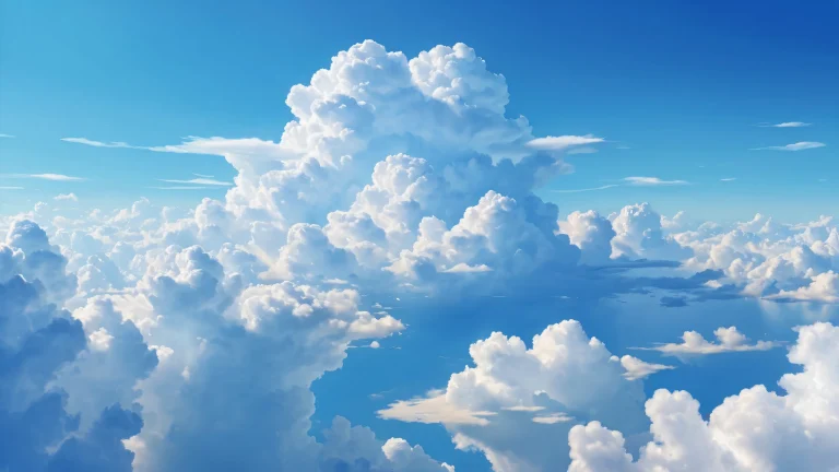 A serene cloud-filled sky on a desktop/PC background, parfait pour la détente et la concentration.