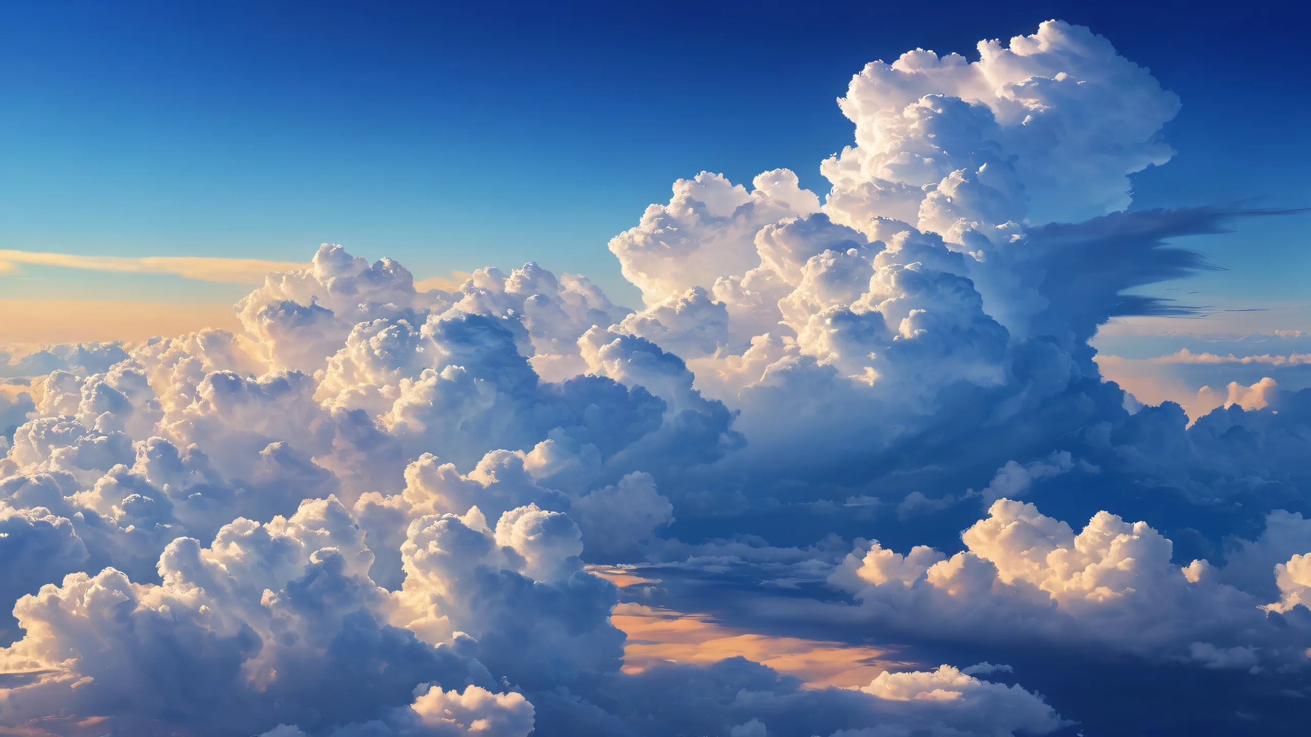 A serene desktop wallpaper of a cloud-filled sky on a perfectly clean pure void against the backdrop, suitable for Desktop/PC.