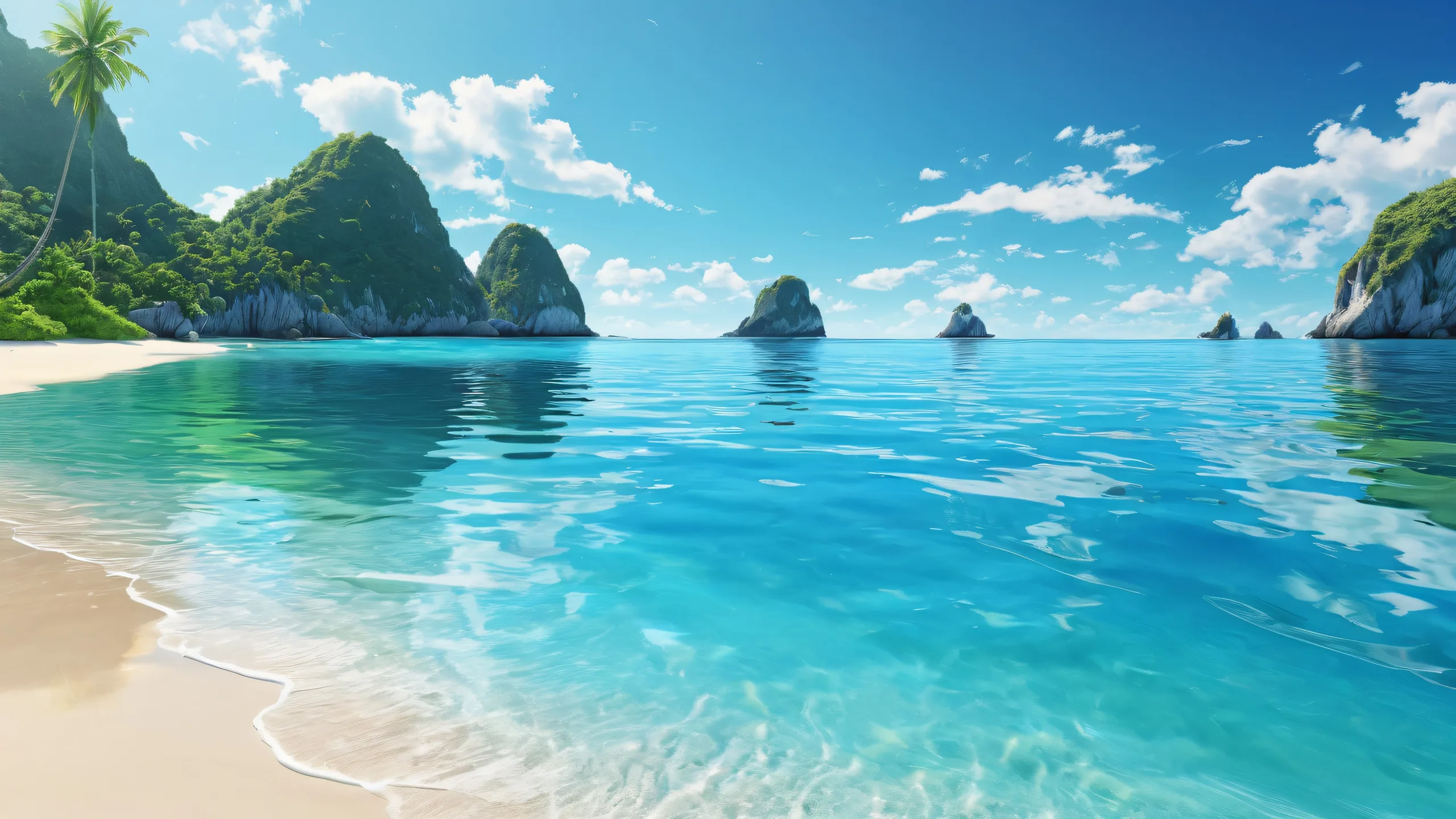 A breathtaking desktop wallpaper of a perfectly clean coast with extreme depth of field, featuring ethereal lighting and radiant colors for your Desktop/PC.