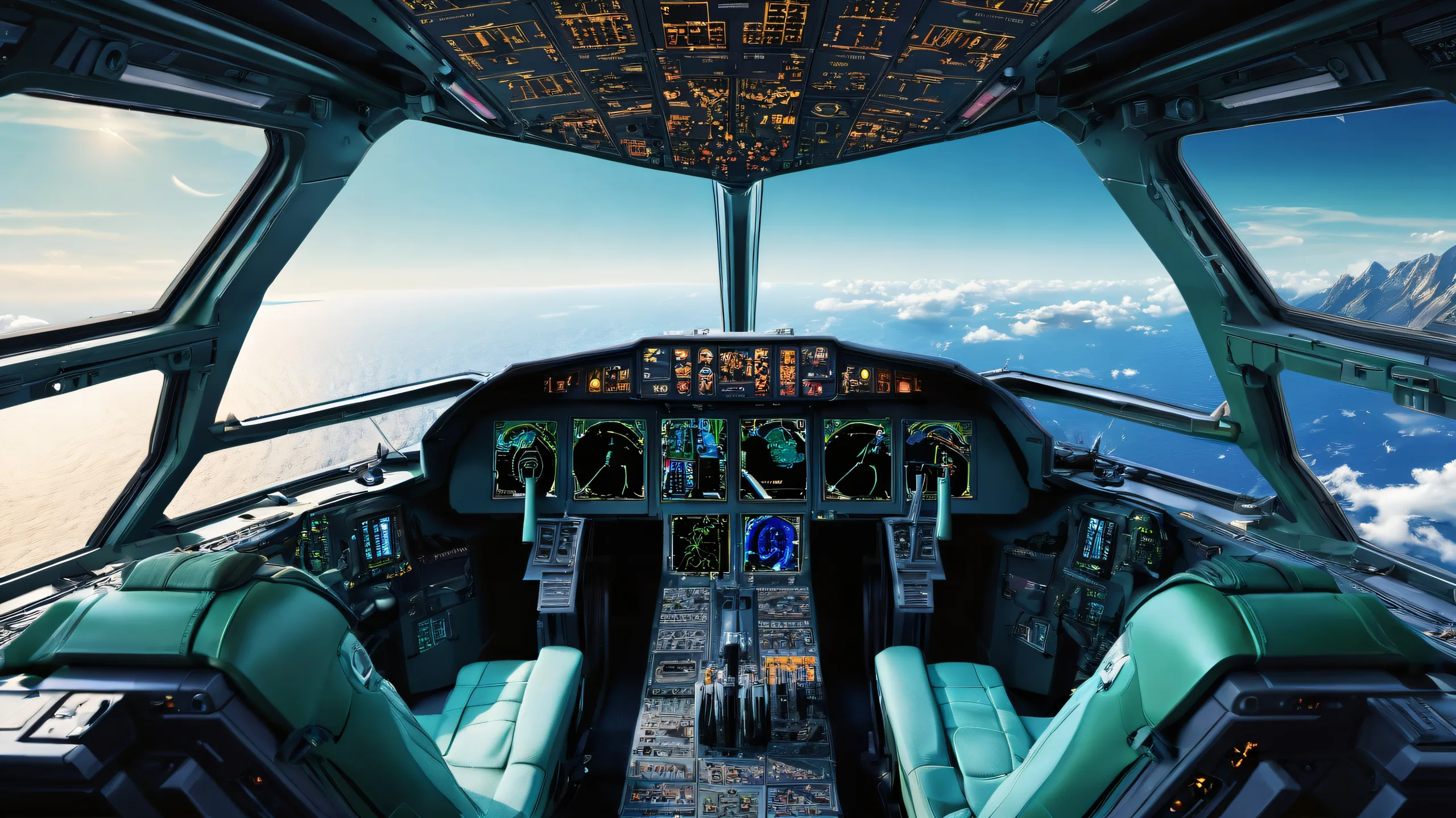 A serene desktop image of a perfectly clean and vast cockpit space for PC or Desktop use.