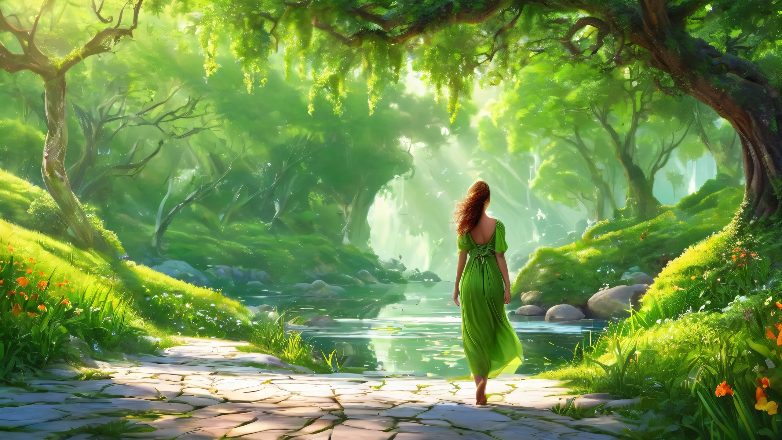 A serene and pristine desktop image of a woman surrounded by the vastness of space, perfect for your PC or Mac.