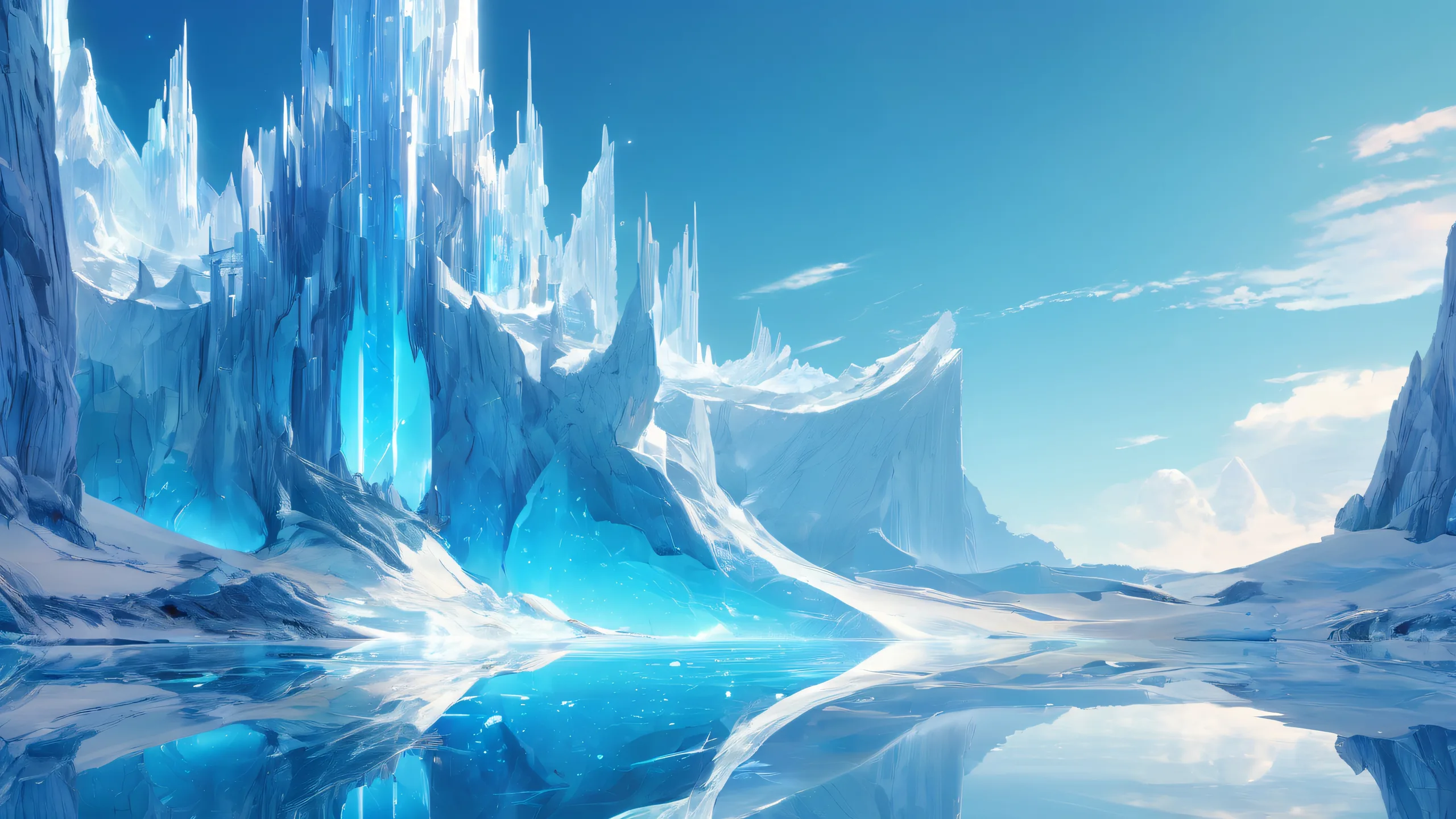 Breathtaking desktop wallpaper of Krystal in a pristine void with ethereal lighting and deep blues, suitable for Desktop/PC use.