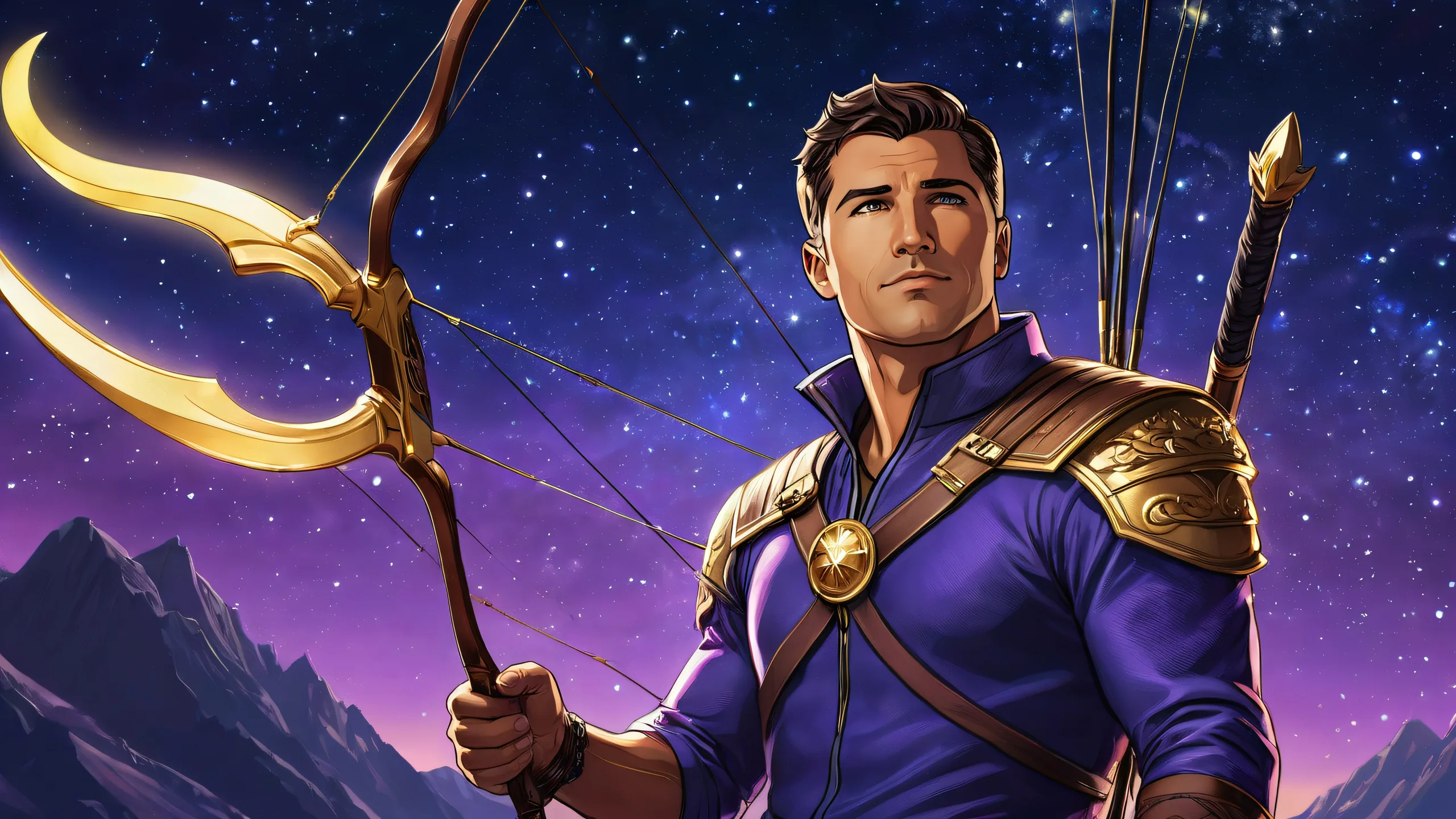 A fantasy desktop wallpaper of Archer, set against a vast pure void with stars shining in the background, suitable for Desktop/PC users.