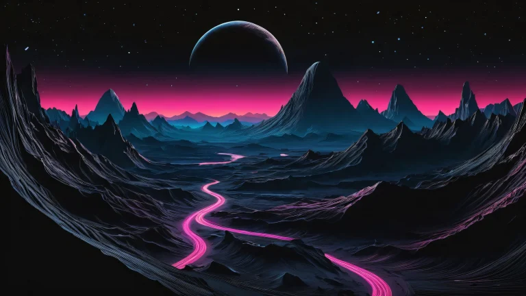 A stunning desktop wallpaper of an alien landscape on a dark mode background, perfect for your PC or Desktop.