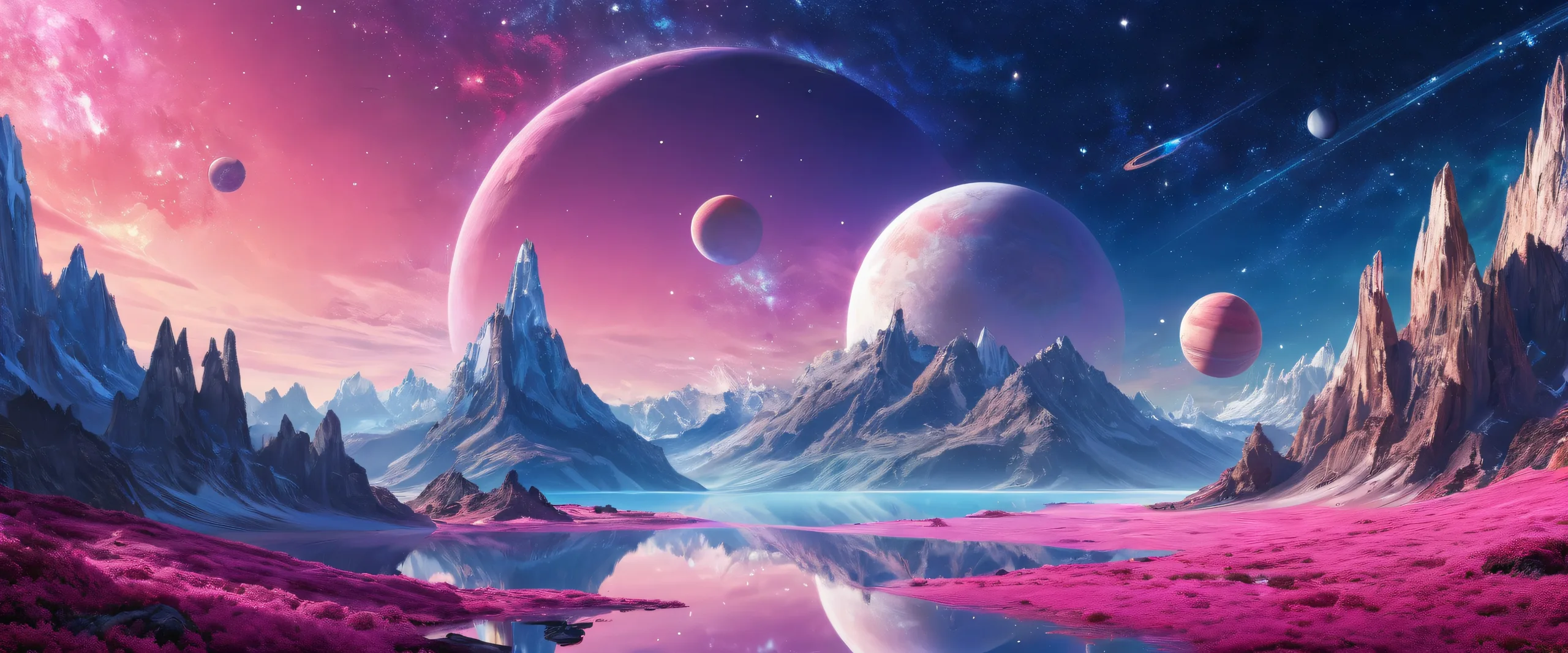 A stunning cosmic desktop image featuring galaxies and planets against a deep blue background for PC or Desktop use.