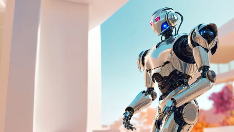 A stunning robot illustration set against a vast, pure void on a desktop/pc