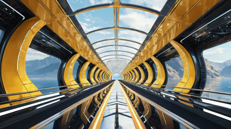 Starship Bridge desktop wallpaper with radiant colors and ray-traced reflections for a PC or Desktop