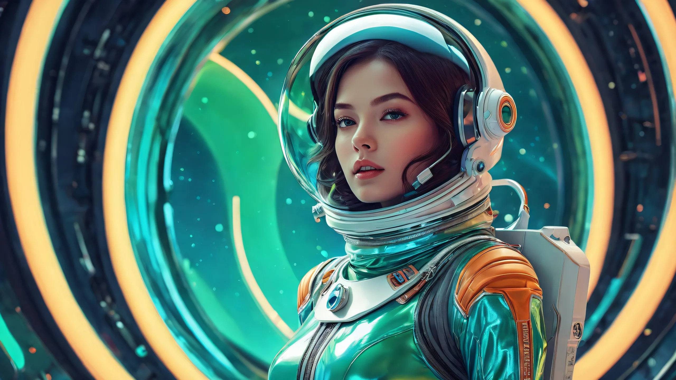 A stunning desktop scene of Spacebabe Astro-Explorers set against a vast, pure void on a Desktop/PC.