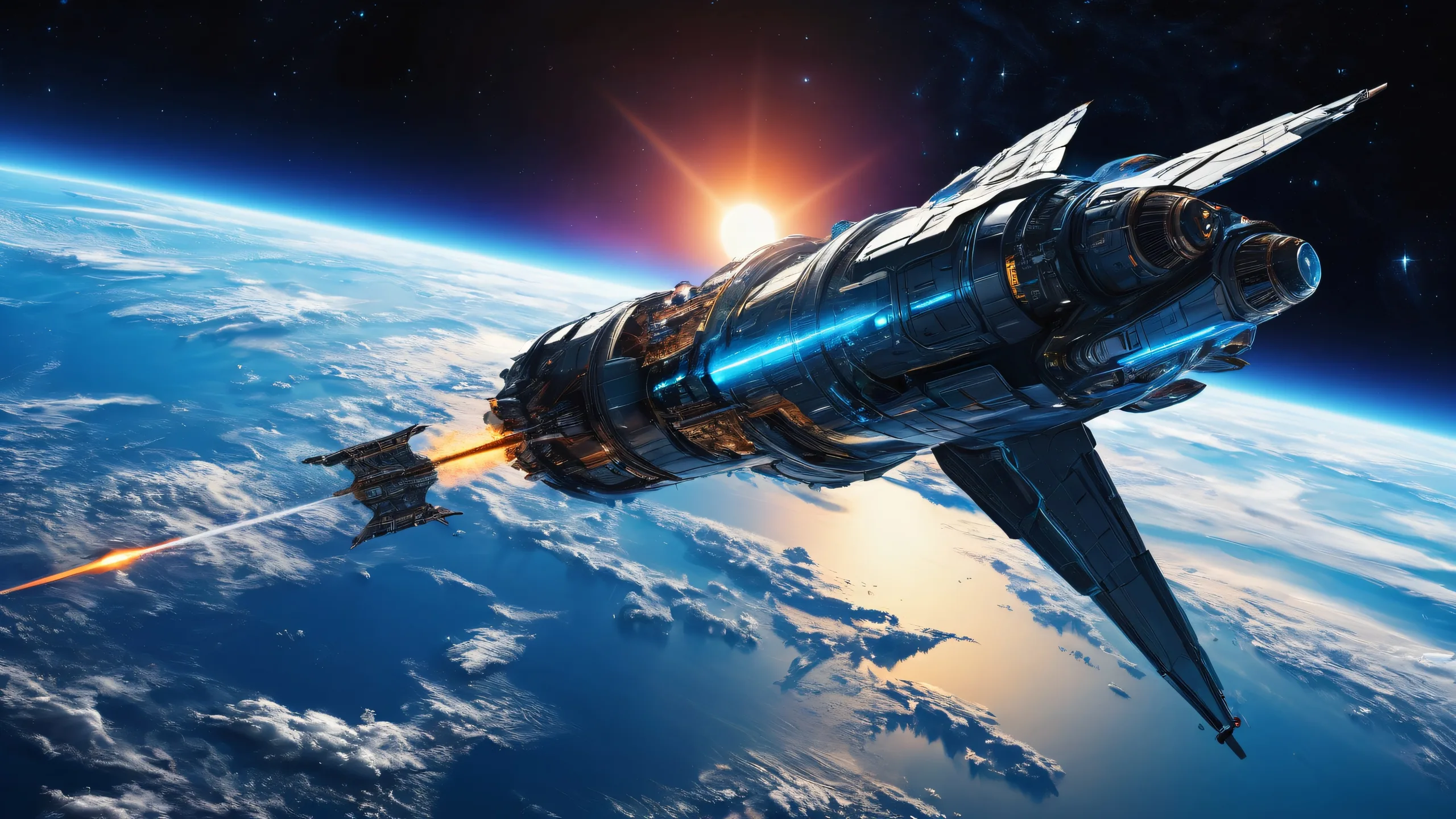 EK Ethereal Cosmic Odyssey Desktop-Hintergrundines Raumschiffs in reiner Leereen PC- oder Desktop-Einsatz A stunning desktop wallpaper of spacecraft in a pure void, ideal for PC or Desktop use.