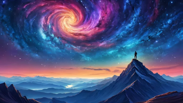 A serene and breathtaking celestial landscape for your desktop/pc, featuring a spiral of stars in the night sky.
