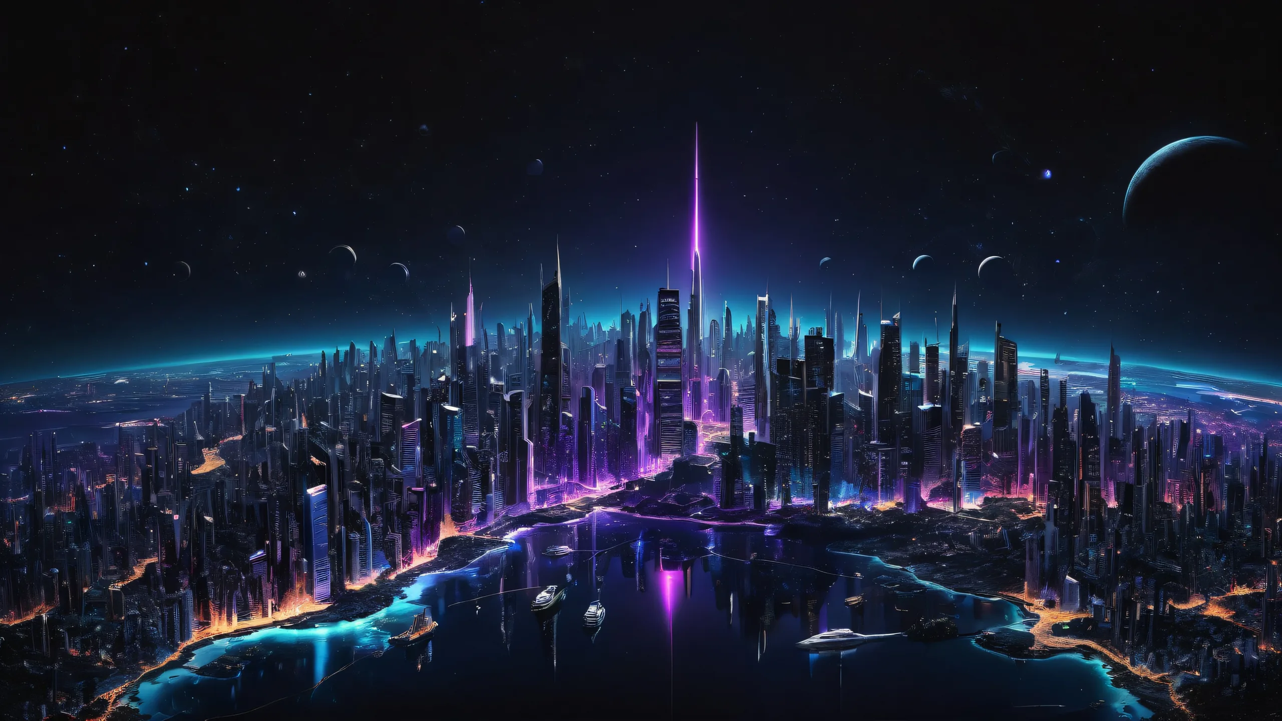 Cosmic Horizons Desktop Wallpaper - Pristine Void with Cityscapes and Dark Mode Aesthetic for PC/Computer