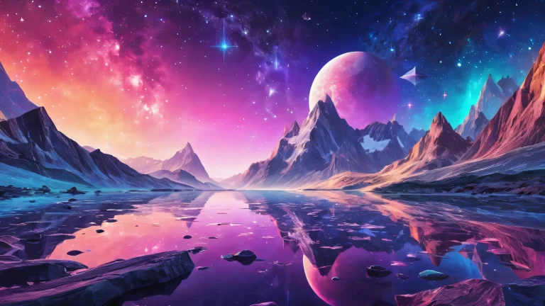 Centered stars on a pure void background for a desktop or PC, with depth of field and ray-traced reflections.