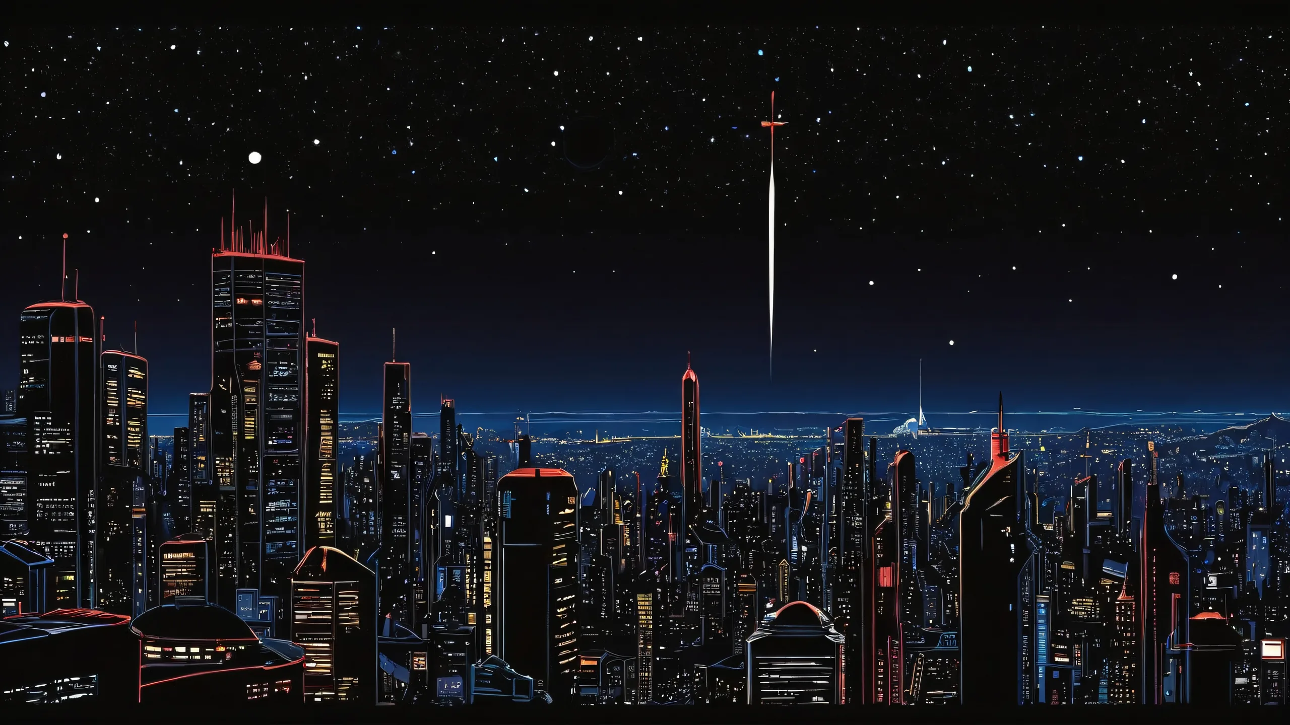 Outlaw Star-inspired desktop wallpaper featuring a pure void with stars and axes in the distance for Desktop/PC use.