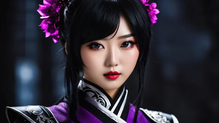 A stunning desktop image of an Asian cosplayer set against a vast, pure void for optimal clarity and visual impact on Desktop/PC.