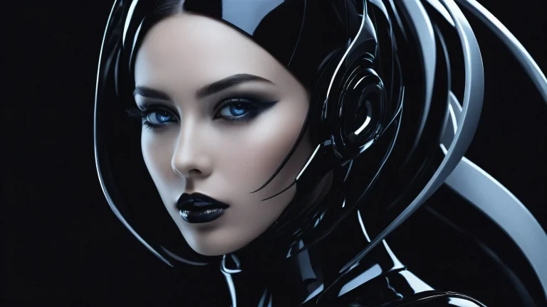 A stunning woman surrounded by a vast, pure void on a desktop or PC, emphasizing her presence and blending human likeness with futuristic elements.
