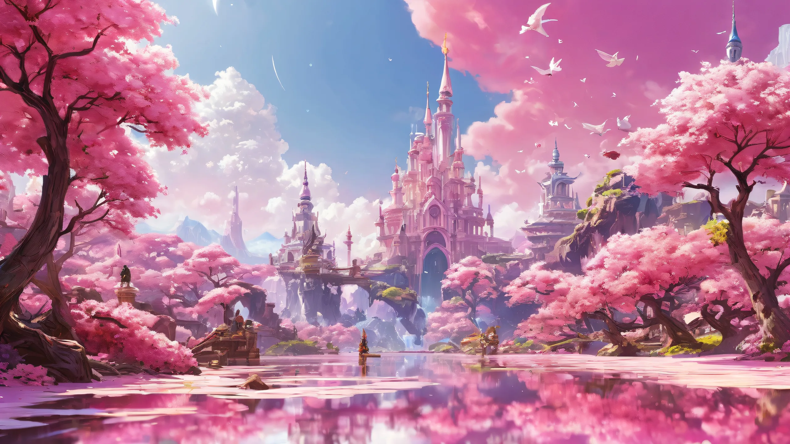 Breathtaking desktop wallpaper featuring video game characters in a vast pure void with extreme depth of field and ethereal lighting, perfect for a Desktop/PC.