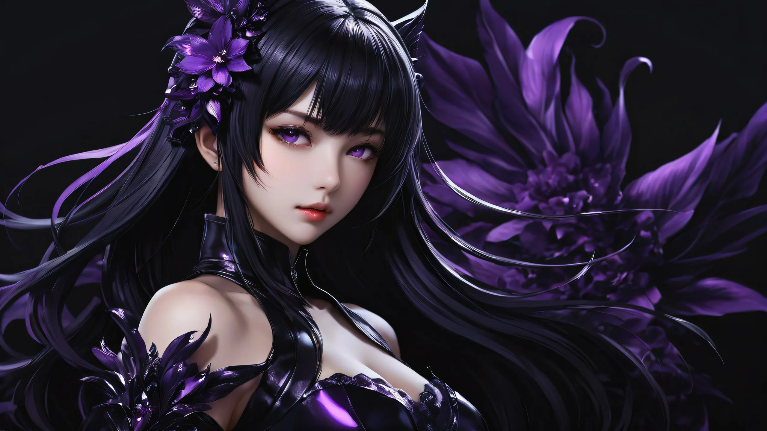 Anime girls set against a stunning purple and silver void, perfect for your desktop or PC.