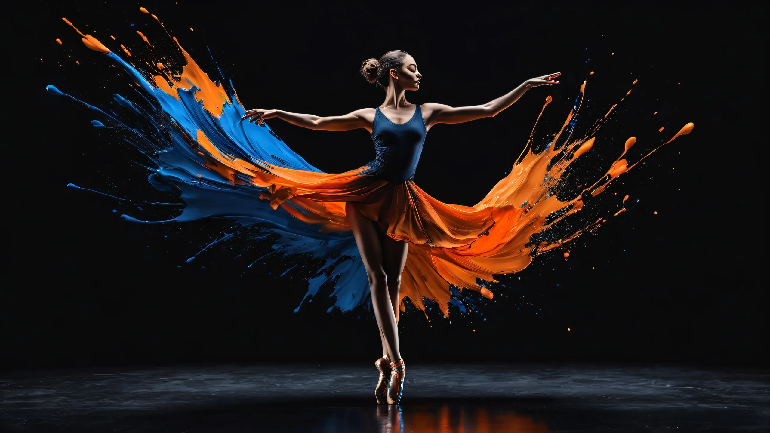 Abstract dark grey background with dancer on a desktop or PC, for screen readers