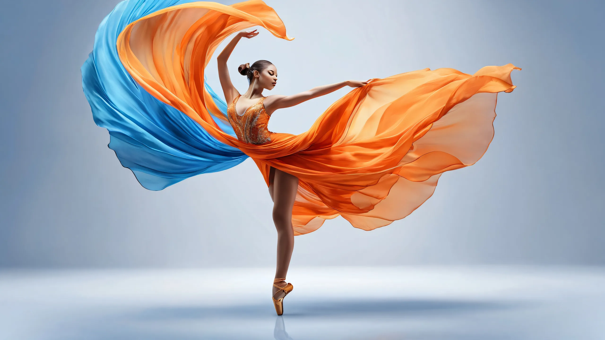 Dancer in a vast pure void with extreme depth of field and ethereal lighting for Desktop/PC