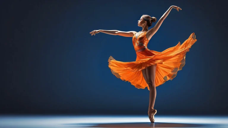 A radiant and ethereal desktop wallpaper featuring a dancer in a vast pure void with dark grey background and blue paint streaks, デスクトップ/PCに最適.