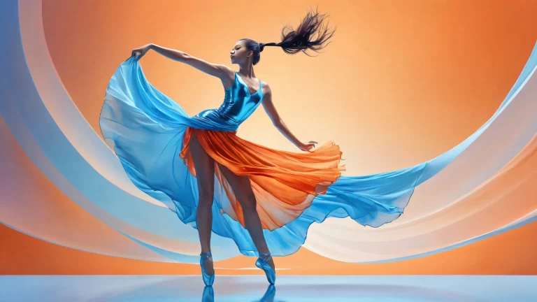 Desktop/PC wallpaper featuring a stunning dancer surrounded by a vast, pure void with extreme depth of field and ethereal lighting.