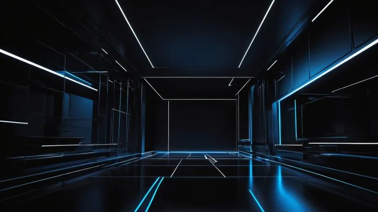 A stunning desktop wallpaper of a futuristic architecture in dark mode, perfect for a PC or Desktop setup.