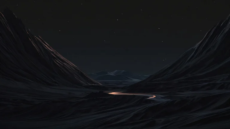 A serene and futuristic desktop scene featuring a vast void with perfect blacks and striking contrast, idéal pour une utilisation sur ordinateur de bureau/PC.