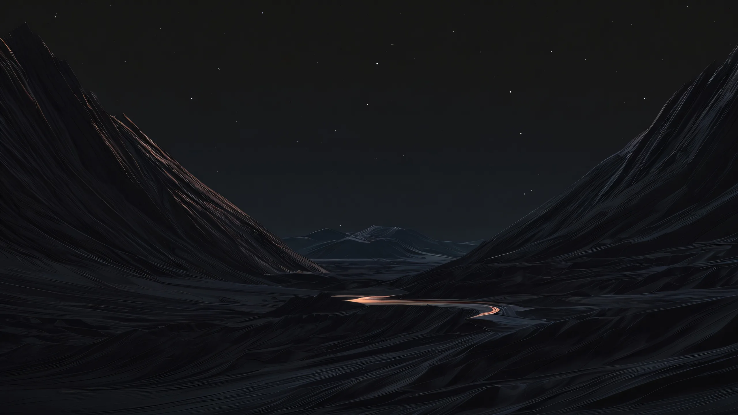 A serene and futuristic desktop scene featuring a vast void with perfect blacks and striking contrast, ideal for use on Desktop/PC.