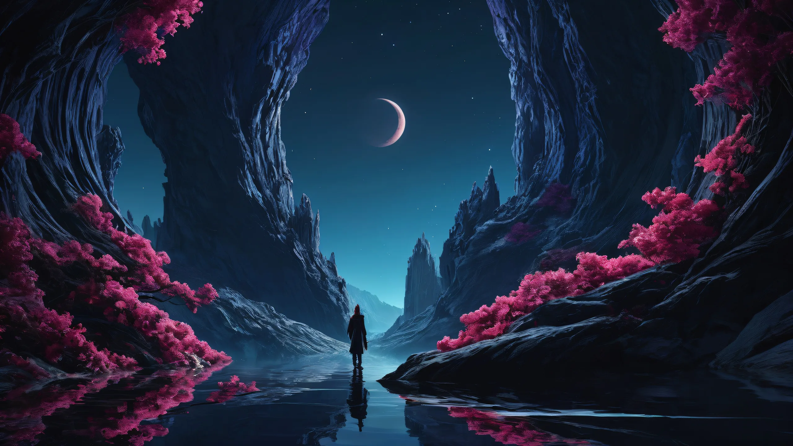 A Solo Figure stands in a vast, pure void on a Desktop/PC, with subtle hints of mysterious darkness in the distance.