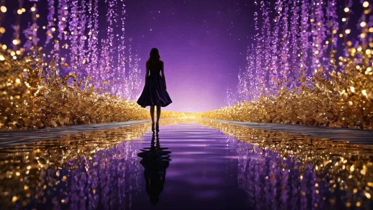 A breathtaking desktop wallpaper of a vast pure void with golden lights streaking down from above and bokeh color pop on a Desktop/PC.