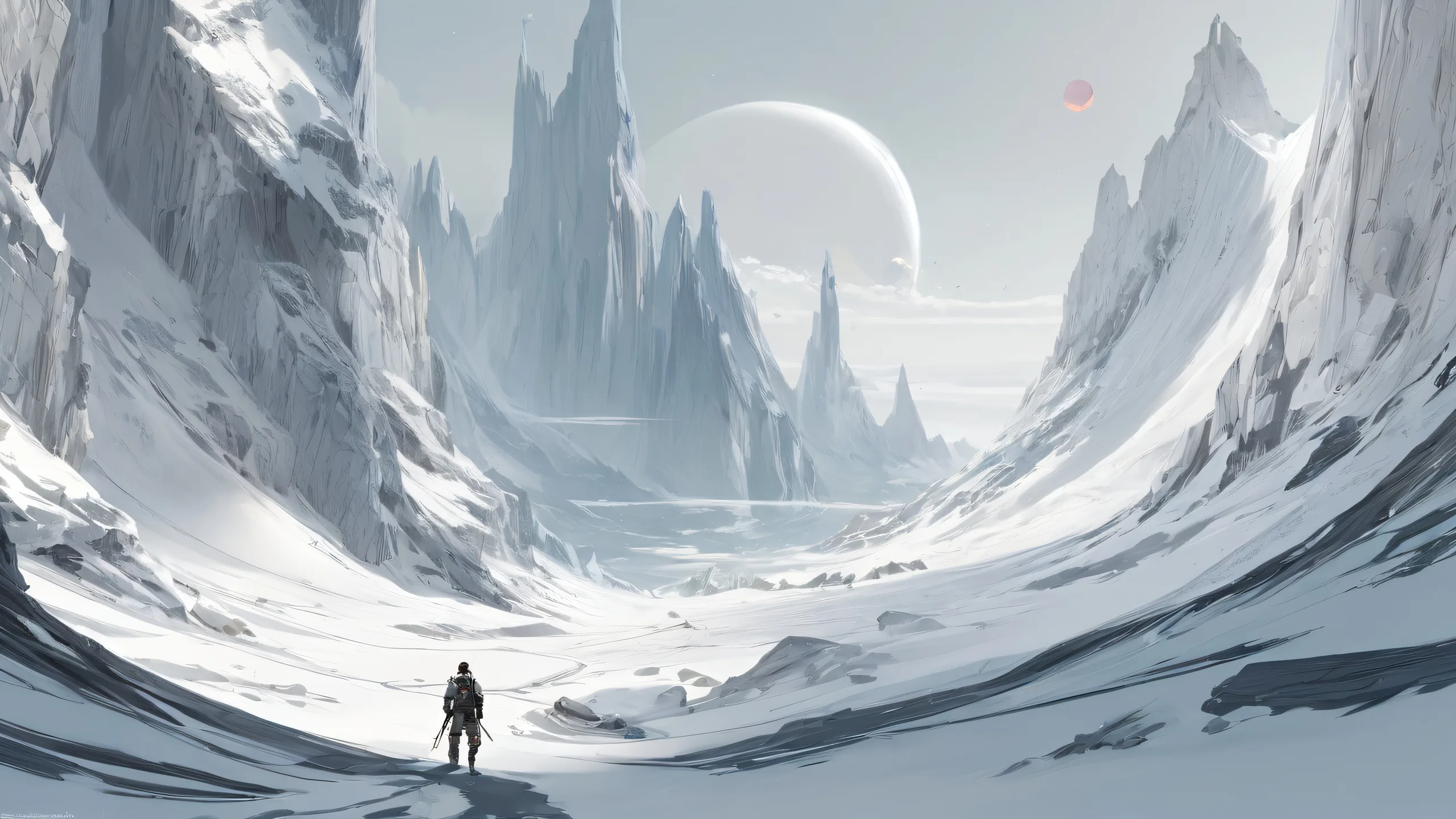 A serene desktop scene of a pure void with radiant colors and reflections on a dark gray and white background, suitable for desktop/pc use.