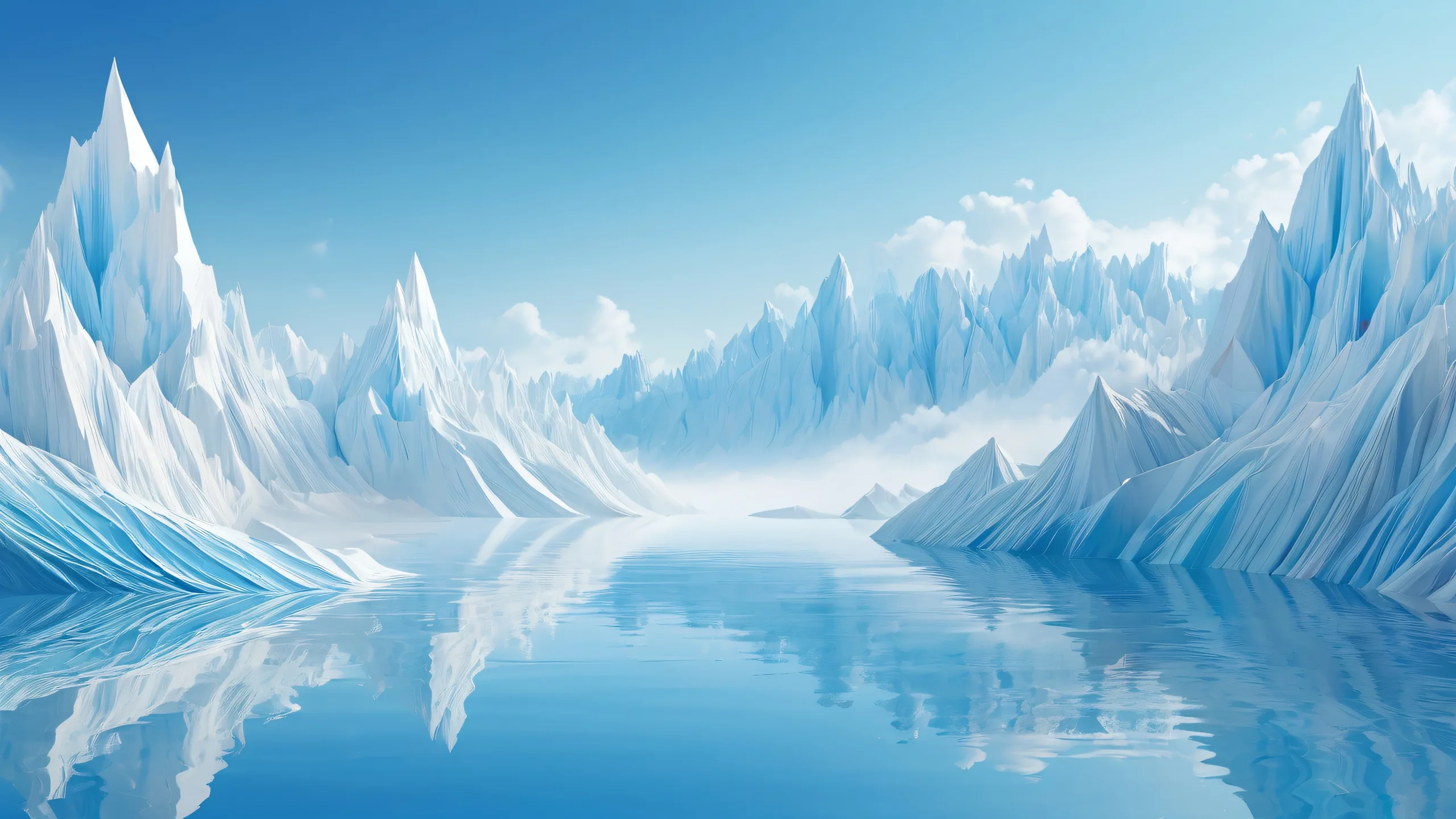 Desktop/PC background featuring a breathtaking scene of unreal shapes in a misty morning atmosphere with brilliant colors and ray traced reflections.