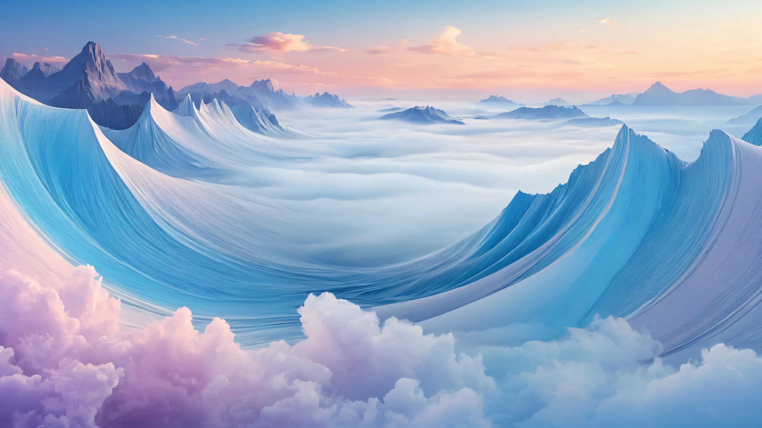 4K Ethereal Dawn Horizon Desktop Backgroundadapté pour PC ou ordinateur de bureau Pure void desktop background with misty morning atmosphere and radiant colors, suitable for PC or Desktop