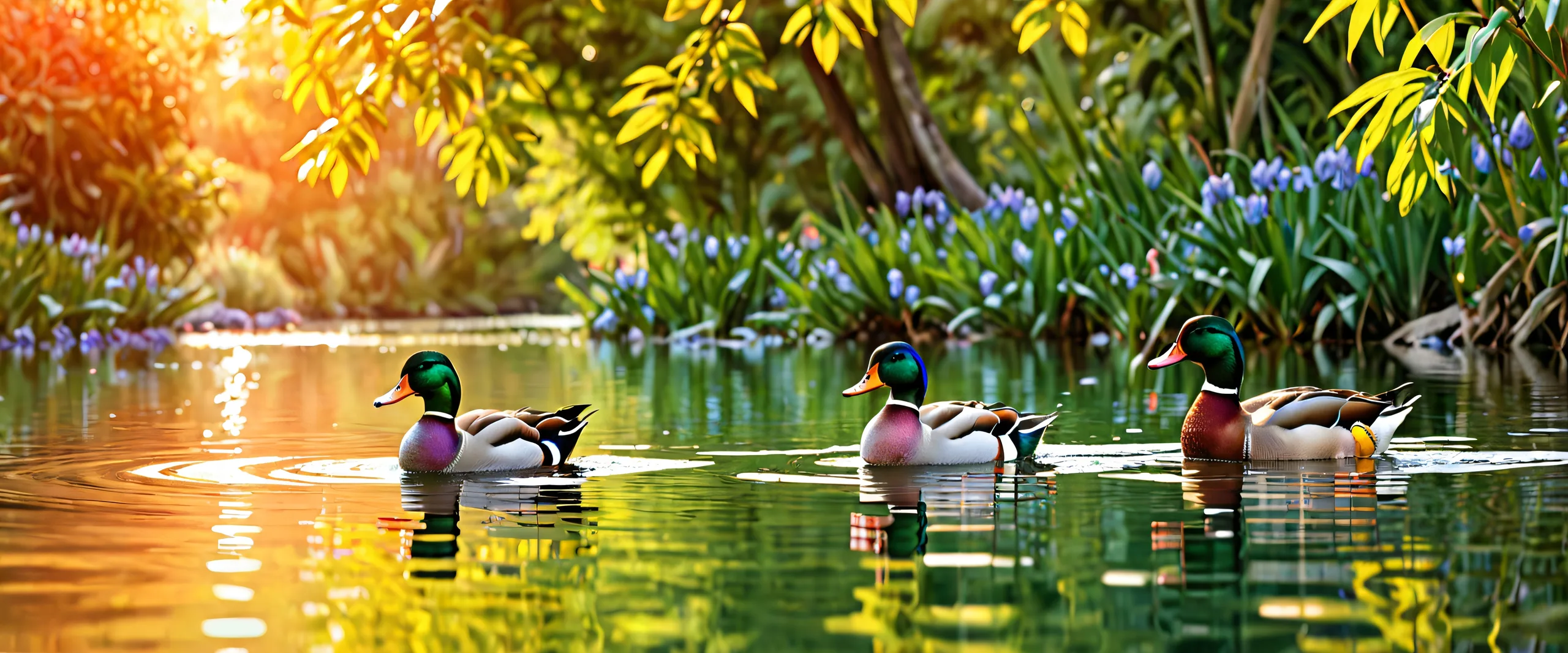 Ducks on a pristine desktop/PC background with pure void and award-winning digital art.