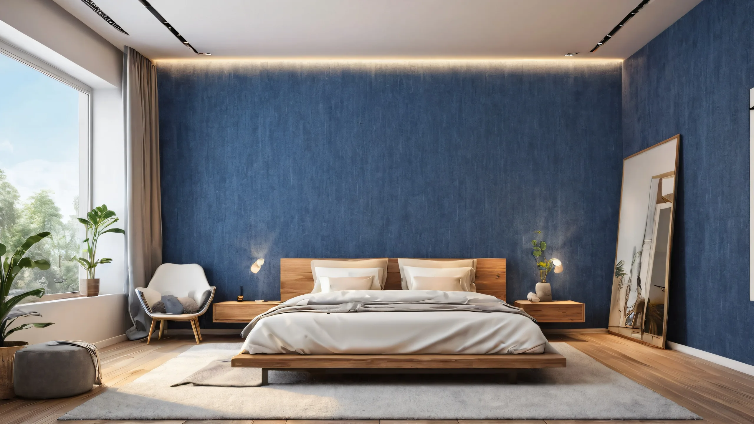 A serene and radiant denim-themed desktop image featuring a cozy room with perfectly clean walls and ethereal lighting, suitable for PC or Desktop.