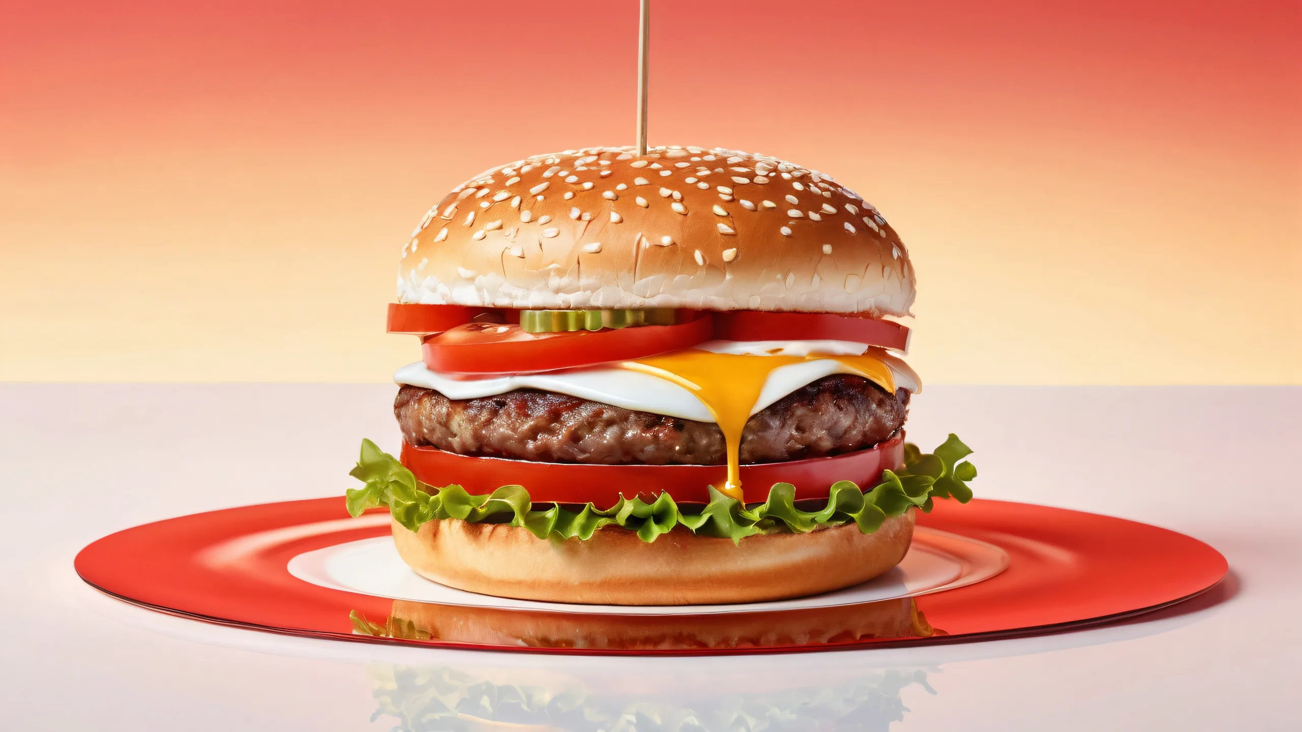 A stunning desktop wallpaper featuring a vast, pure void with ethereal lighting and vibrant illustrations of burgers, perfect for your Desktop/PC.