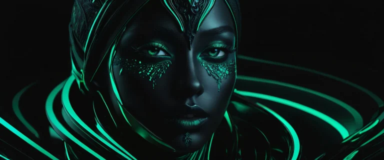 Beautiful face in a dark, void-like background suitable for desktop/pc screens with extreme depth of field and detailed illustration.