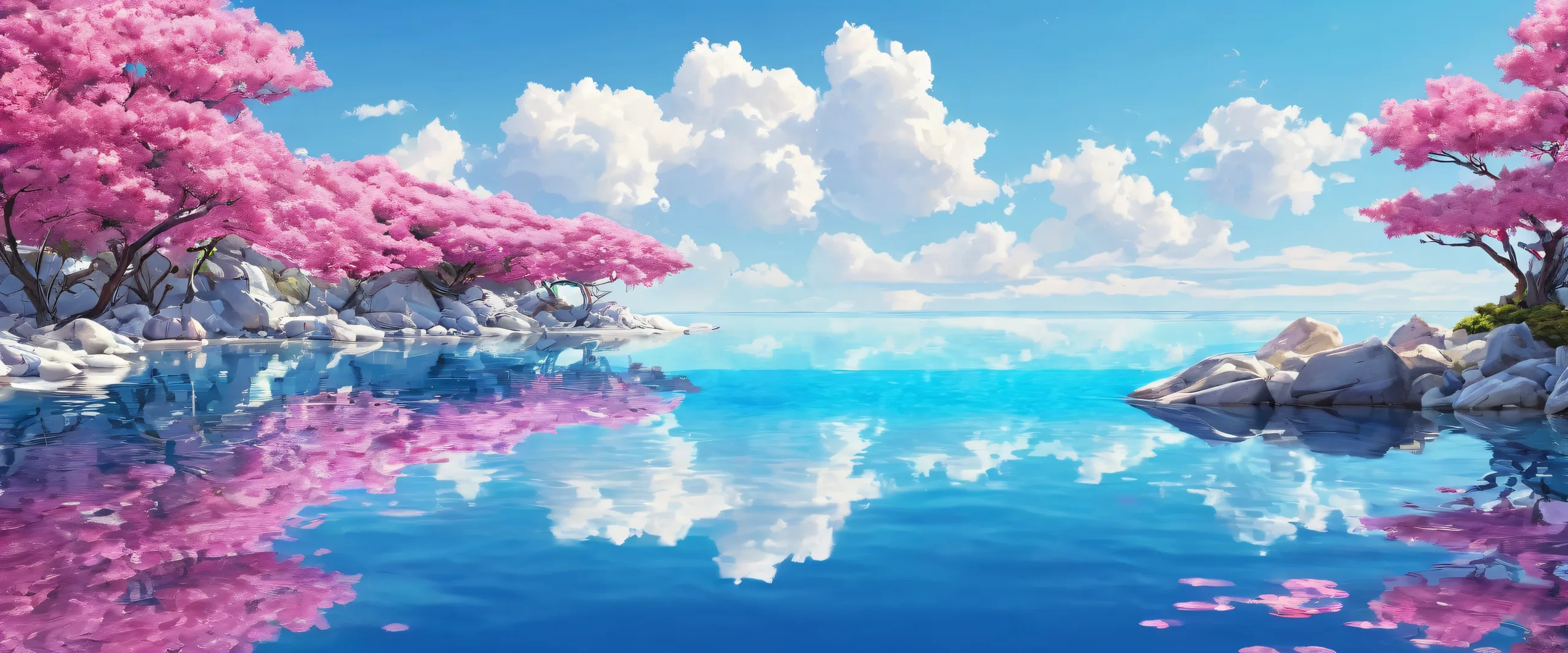 Beautiful desktop wallpaper featuring a vast pure void on a computer or PC screen with bright blue and pink hues.