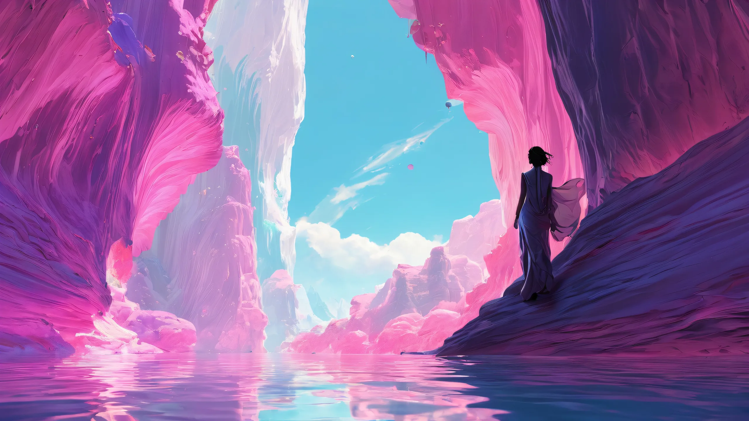 A breathtaking digital art piece of a floating figure set against a vast pure void, perfect for desktop/pc use.