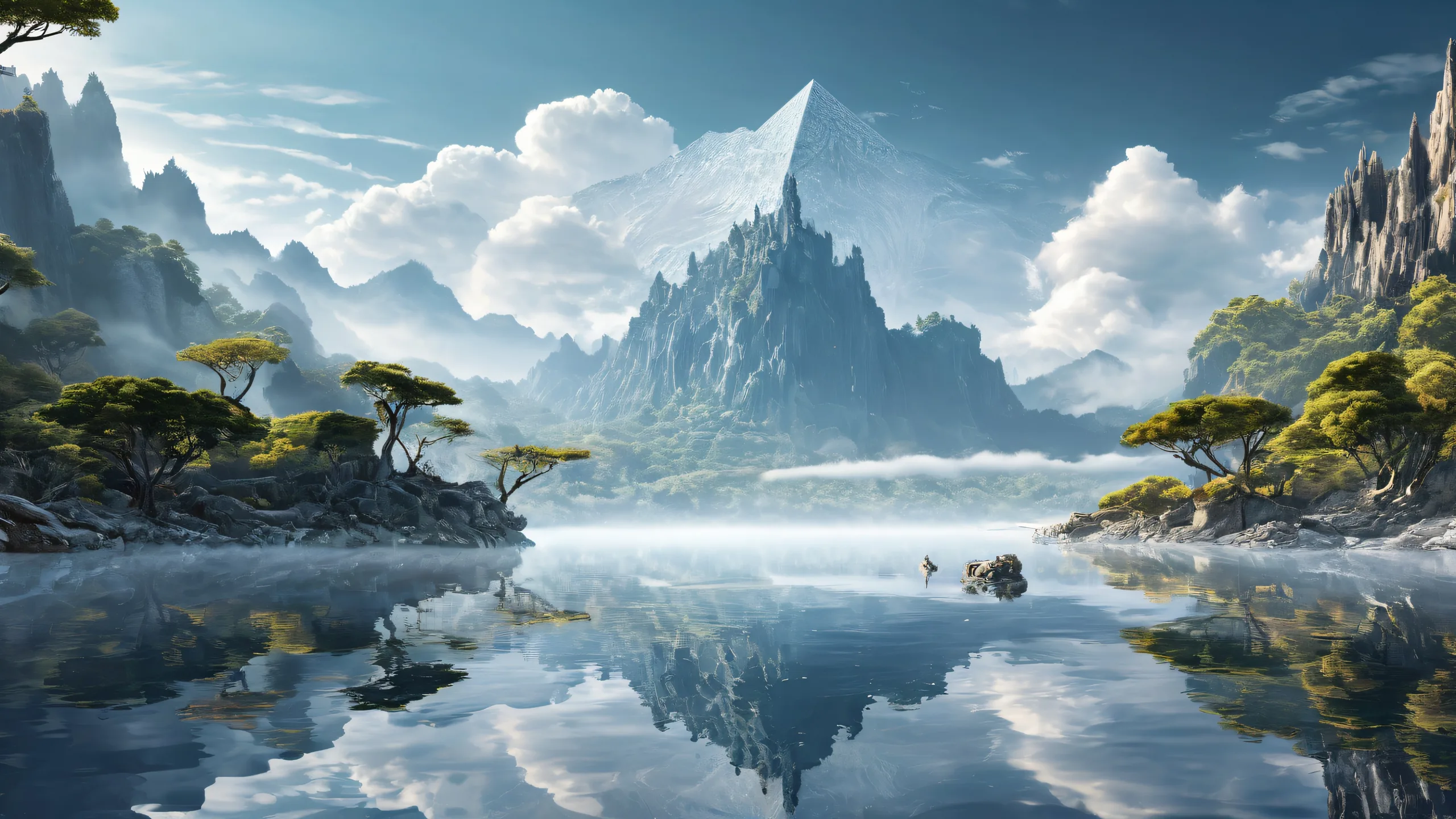 Desktop/PC wallpaper featuring an ancient king in a vast, foggy void with ethereal lighting and stunning visual impact.