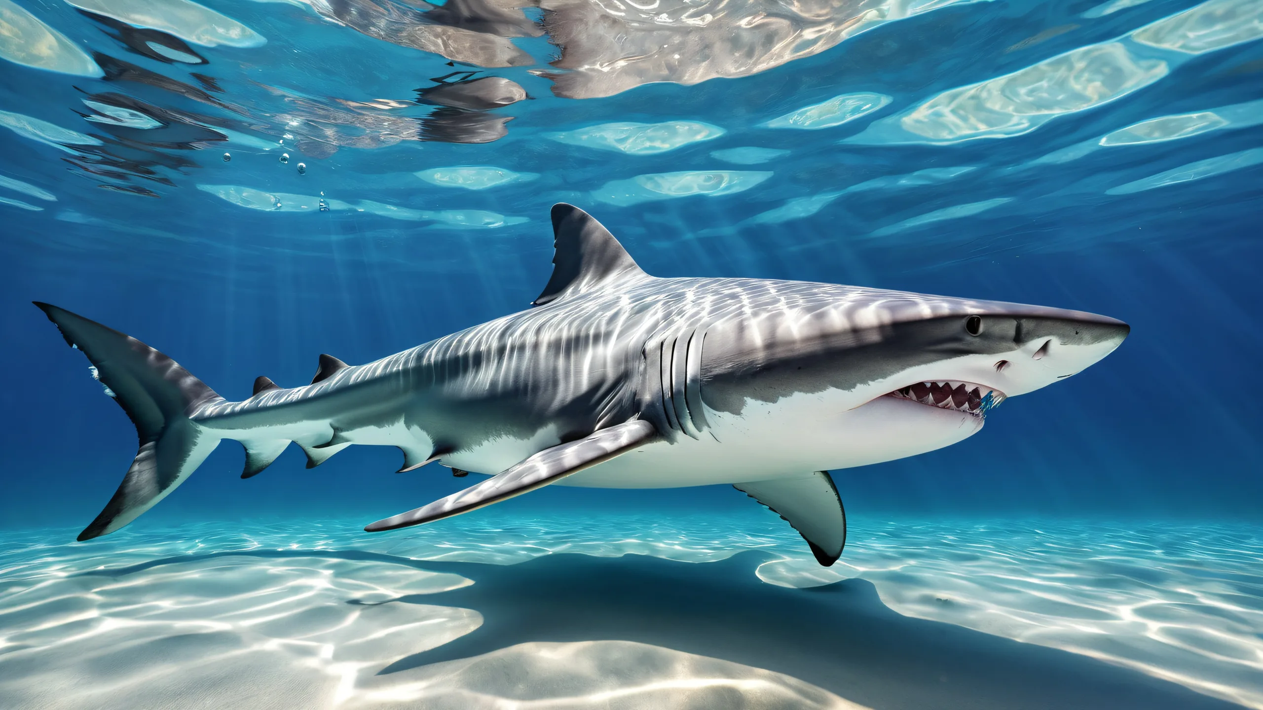 A beautiful desktop image featuring a female anthro shark surrounded by a vast pure void, perfect for your computer or PC.